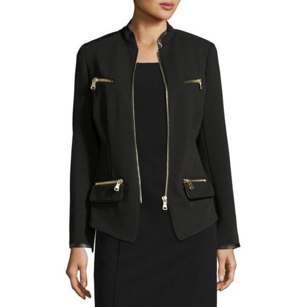 2/$30 Raison D'etre Gold Zipper Moto Blazer Cargo Jacket Black Small #A0487 TRB3